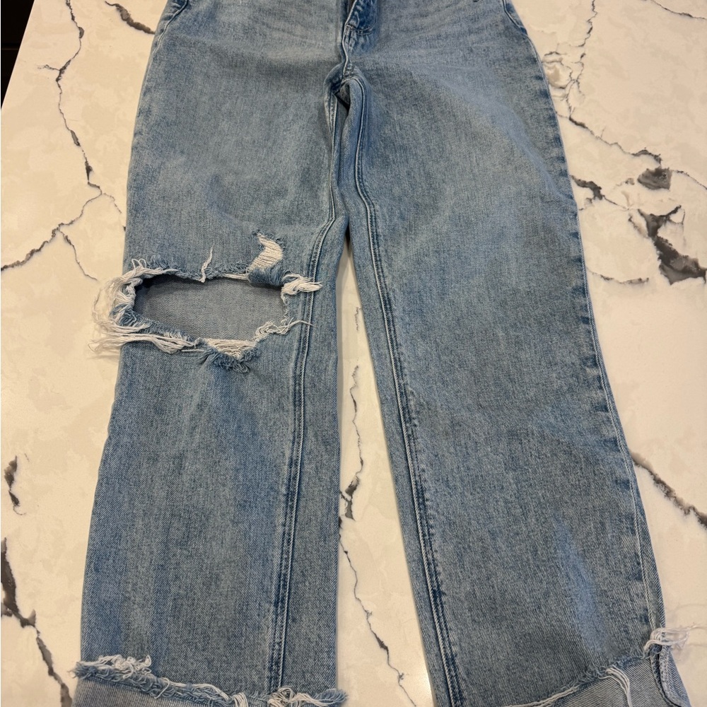 PAIGE Light Blue Ripped Boyfriend Jeans